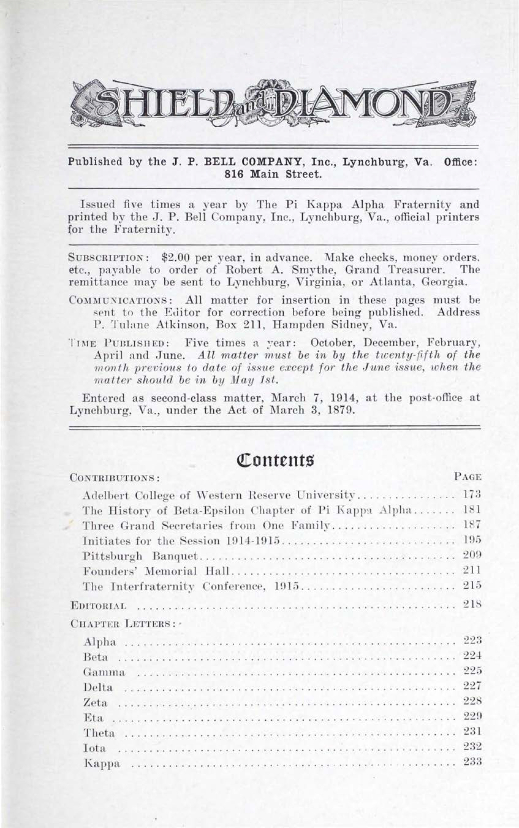 Shield and Diamond, Vol. 25, No. 2, December 1915